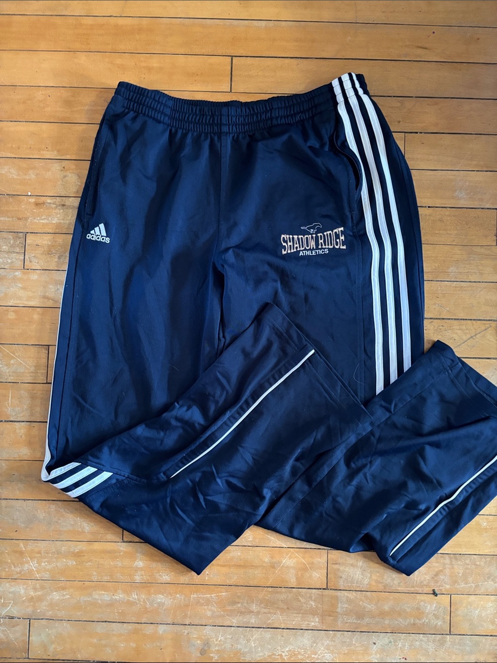 EUC Mens adidas Navy Blue Joggers with White Side Stripes